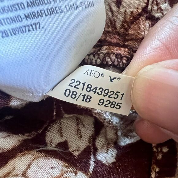 American Eagle Women Top XS Brown Floral Cropped Boho Smocked Peplum Peasant - Picture 9 of 11